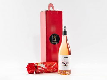 Nicely wrapped Via Terra Rose 2019, 75cl with Christmas Lindor Truffle in a Red Gift Box