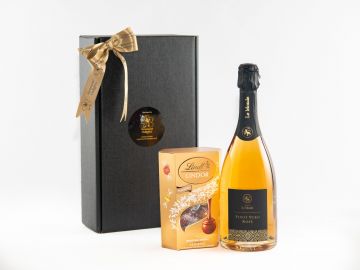 Le Monde Prosecco Spumante Brut NV with a box of Belgian Lindt Chocolate, Assorted