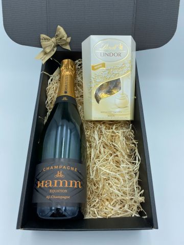 Champagne HAMM Equation Brut with a box of Belgian Lindt White Chocolate