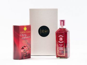 Red Bombay Hamper in a Classy Gift box with a Bombay Bramble Gin &  Famous Names’ Cherry Liqueurs